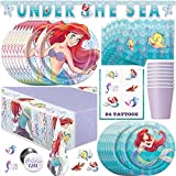 Little Mermaid Party Supplies, Decorations and Favors for Princess Ariel Birthday Party, Serves 16 Guests, Easy Setup and Takedown with Table Cover, Plates, Napkins & More