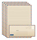 Vintage Airmail Stationery Paper Set, 100-Piece Set (50 Lined Sheets + 50 Matching Envelopes), Letter Size 8.5 x 11 inch, Double Sided & Lined Paper, by Better Office Products