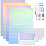 QLOUNI 72 Pack Colorful Stationery Paper, Stationery Paper and Envelopes Set - (48 Stationery Paper + 24 Envelopes) Letter Set for Writing Poems Lyrics Wedding Invitations