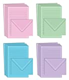 Mini Stationery Set, 100 Piece Set (50 Lined Sheets + 50 Matching Envelopes), 4 Solid Colors, Thin White Border, 5.5 x 8.25 inch, Double Sided Printing, One Side Lined Paper, by Better Office Products