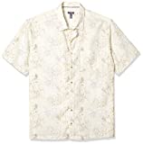 Van Heusen Men's Big & Tall Big Air Tropical Short Sleeve Button Down Poly Rayon Shirt, Silver Birch Floral Print, Large Tall