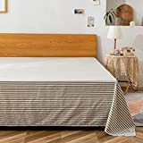 JELLYMONI 100% Cotton Grey Striped Twin Bedding Flat Sheet , Ultra Soft, Breathable and Fade Resistant, Printed Grey with White Stripes Pattern,1-Piece Bed Sheet