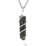 Labradorite Healing Crystal Pendant Necklace –For Joy Spontaneity Existential Crisis, Adventure Change Bad Habits - Authentic Stone on Silver Plated Chain Real Gemstone Chakra Charm By Orgonite Shop
