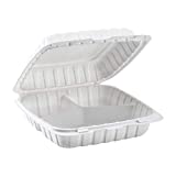 Karat Earth 9" x 9" Mineral Filled PP Hinged Container, 3 Compartment - White