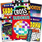 Sudoku Crossword Puzzle Books for Adults Seniors Super Set ~ Bundle of 6 Jumbo Crossword and Sudoku Puzzle Books Plus Pens and Bookmark (Over 550 Puzzles Total)