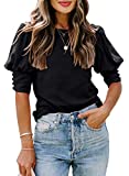 DOROSE Women's Casual Tops Puff Sleeve Loose Blouses T Shirts (Large, Black)