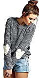 shermie Women's Cute Heart Pattern Elbow Patchwork Casual Long Sleeve Round Neck Knits Sweater Pullover (Medium, A-Thin Gray)