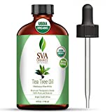 SVA Organics Tea Tree Oil Organic 4 Oz USDA Certified with Dropper 100% Pure, Natural Premium Therapeutic Grade Oil for Clear & Even Skin Tone, Soft Hair, Aromatherapy Diffuser