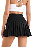 Pleated Tennis Skirts for Women with Pockets High Waisted Golf Skirt Sport Athletic Running 2 in 1 Shorts Skirt Activewear Black