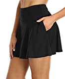 Oalka Women's Pleated Skirt with Pockets High Waist Sports Athletic Running Shorts Golf Tennis Skorts Black Medium