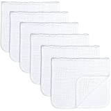 Muslin Burp Cloths 6 Pack Large 100% Cotton Hand Washcloths 6 Layers Extra Absorbent and Soft (White, Pack of 6)