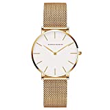 Hannah Martin Women Quartz Casual Stainless Steel Mesh Band Watches Rose Gold with Cuff Bracelet for Female (CB36-WJJ)