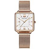 Watches for Women Rose Gold/Silver Mesh Stainless Steel Strap Casual Waterproof Wrist Watch for Ladies with Square Dial