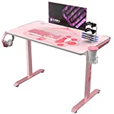 EUREKA ERGONOMIC Gaming Desk, 45 Inch I Shaped Pink Computer Desk Gaming Table Desk Home Office Desk with Cup Holder and Headphone Hook Gamer Workstation Game Table, Pink