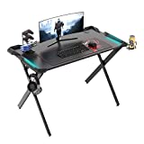 EUREKA ERGONOMIC Gaming Desk, Gamer Desk 45 inch Gaming Table with RGB LED Lights Carbon Fiber Computer Desk with Surface Cup Holder Headphone Hook,Black