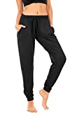 DEAR SPARKLE Workout Jogger for Women Drawstring Lightweight Joggers Yoga Lounge Sweatpants + Plus Size (P7 G) (Black, Small)