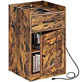 Rolanstar Nightstand with Charging Station, Farmhouse End Side Table with Storage Drawer and Cabinet for Bedroom, Rustic Brown…