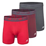 New Balance Men's 6" Boxer Brief Fly Front with Pouch, 3-Pack ,Burgandy/Team Red/Thunder, Large (36"-38")