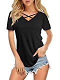 DittyandVibe Women's V Neck T Shirt Short Sleeve Summer Loose Casual Tops Black X-Large