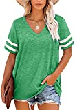 Angerella Short Sleeve Shirts for Women Casual V Neck Summer Tops Green T-Shirts Loose Fit XL