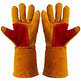 GOTOONE Bite Proof Glove Animal Handling Gloves (1Pair) Leather 14 inch Cowhide Reinforced Padding Palm Gardening Work for Dog Cat Scratch (Brown)