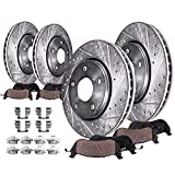 Detroit Axle - 5 Lug Front & Rear Drilled Slotted Disc Rotors + Ceramic Brake Pads Replacement for Toyota Tundra Sequoia Land Cruiser Lexus LX570-8pc Set