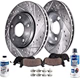 Detroit Axle - Front Drilled & Slotted Disc Rotors + Ceramic Brake Pads Replacement for Toyota Sequoia Tundra Land Cruiser Lexus LX570-6pc Set