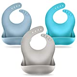 Silicone Baby Bibs for Girls and Boys, Waterproof Feeding Bibs for Babies (6-72months) Blue