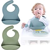 Moonkie Silicone Baby Bibs Set Of 2, BPA Free Waterproof Soft Durable Adjustable Silicone Bibs for Babies & Toddlers (Ether/Sage)
