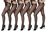 Isadora Paccini Women's 6-Pack Fishnet Lace Pantyhose Tights, Queen, Black 809Q