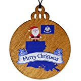 Louisiana Christmas Ornament - Cajun Holiday Design Featuring State Flag, Louisiana Map Silhouette, and Santa Claus - Handmade LA Wood Decoration For Tree - Festive 2021 Bayou Home Decor Accent