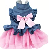 ANIAC Pet Denim Dress with Cute Bow-Knot Comfy Vest Skirt Lace Trim Tutu Summer Spring Clothes for Cats and Small Dogs (Small)