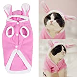 Bro'Bear Plush Rabbit Outfit with Hood & Bunny Ears for Small Dogs & Cats Pink (Small)