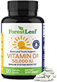 ForestLeaf - Vitamin D3 50,000 IU Weekly Supplement - 120 Vegetable Vitamin D Capsules for Bones, Teeth, and Immune Support - Easy Swallow Pure Vitamin D3 50000 IU- Non GMO Pills