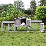 Rabbit Hutch Indoor Outdoor Bunny Cage with Large Run,Wooden Small Animal House Upgrade with Bottom PVC Layer,Waterproof Roof