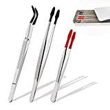 3 Pcs Rubber Tipped Tweezers Precision Set (4.7In & 5.9In Flat Tip,5.9In Bent) Soft PVC Coated Non Marring Long Tweezers for Craft Lab Industrial Hobby Tweezers Tongs Jewelry Coin Stamp Metal Box