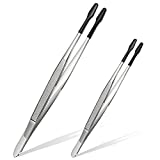 2 Pieces Tweezers Straight Flat Rubber Coated Tweezers PVC Non Marring Long and Short Silicone Tipped Tweezer Stainless Steel Tweezers Set Jewelry Hobby Crafts Forceps Tools, 4.72, 5.91 Inch (Black)