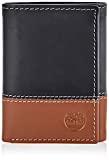 Timberland Men's Leather Trifold Wallet with ID Window, Black/Brown (Hunter), One Size