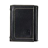 Carhartt Men's Trifold, Durable Wallets, Available Canvas Styles, Pebble Leather (Black), One Size
