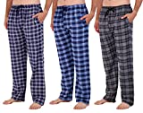 3 Pack: Mens Pajama Pants Cotton Super Soft Pajamas for Men Flannel Bottoms Fleece Buffalo Plaid Pj Gifts Lounge Pants Sleepwear Christmas Pijamas para Hombres Essentials Woven Button Fly,Set 4-L