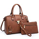 Dasein Women Barrel Handbags Purses Fashion Satchel Bags Top Handle Shoulder Bags Vegan Leather Work Bag Tote (Coffee)