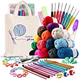 CraftBud 73 Piece Crochet Kit with Crochet Hooks Yarn Set - Premium Bundle Includes Yarn Balls, Needles, Accessories Kit, Canvas Tote Bag - Starter Pack for Kids, Adults, Beginner & Professionals