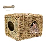 Hamiledyi Rabbit Grass Hut,Bunny Hide House Chew Toys Natural Woven Hay Hut Mat Small Animal Bed for Hamster Guinea Pig Chinchilla Gerbil Mice