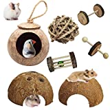 Hamiledyi Hamster Natural Coconut hut, Guinea Pig Cage Habitat Decor, Pets Hanging Hiding Cave Small Animals Chew Toys for Gerbils Mice Mouse Resting Playing Breeding