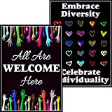 All Are Welcome Here and Diversity Posters - Laminated 14x19.5 - Classroom Charts and Decorations, Back to School Supplies, Store Welcome Signs, Office Sign and Decor, Home Signage and Posters