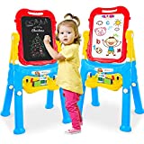 STEAM Life Art Easel for Kids - 4 in 1 Double Sided Magnetic Board, Chalkboard, and Drawing White Board for Kids Toddler -Includes Magnetic Letters and Numbers - Easy Storage Portable