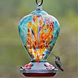 Muse Garden Hummingbird Feeder for Outdoors, Hand Blown Glass, 34 Ounces, Containing Ant Moat, Comet