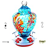 Upgraded Hummingbird Feeder for Outdoors , Glass Bird Feeders Easy to Clean&Filling,Brand Bird Feeder Best with Color Hand Blown Glass,Leakproof 32 Ounces Hummingbird Feeders,Hanging Hook&Ant Moat