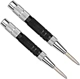 Super Strong Automatic Center Punch - 5 inch Black Steel Spring Loaded Center Hole Punch with Adjustable Tension, Hand Tool for Metal or Wood with Zippered Hard Shell Carry Case - Pack of 2