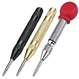 AFUNTA 3 Pcs Automatic Center Punch Tool, 5 inch Brass Spring Loaded Crushing Hand Tool with Cushion Cap and Adjustable Impact – Gold, Black, Sliver